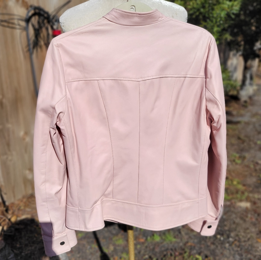 Nwt Masterpelle leather biker jacket baby pink us 10 read